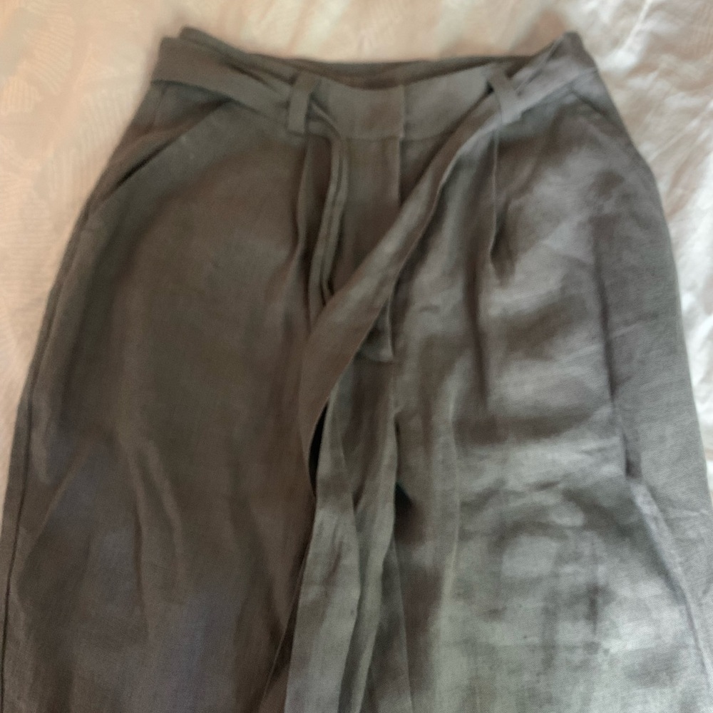 Handmade Grey Linen Pants with Drawstring